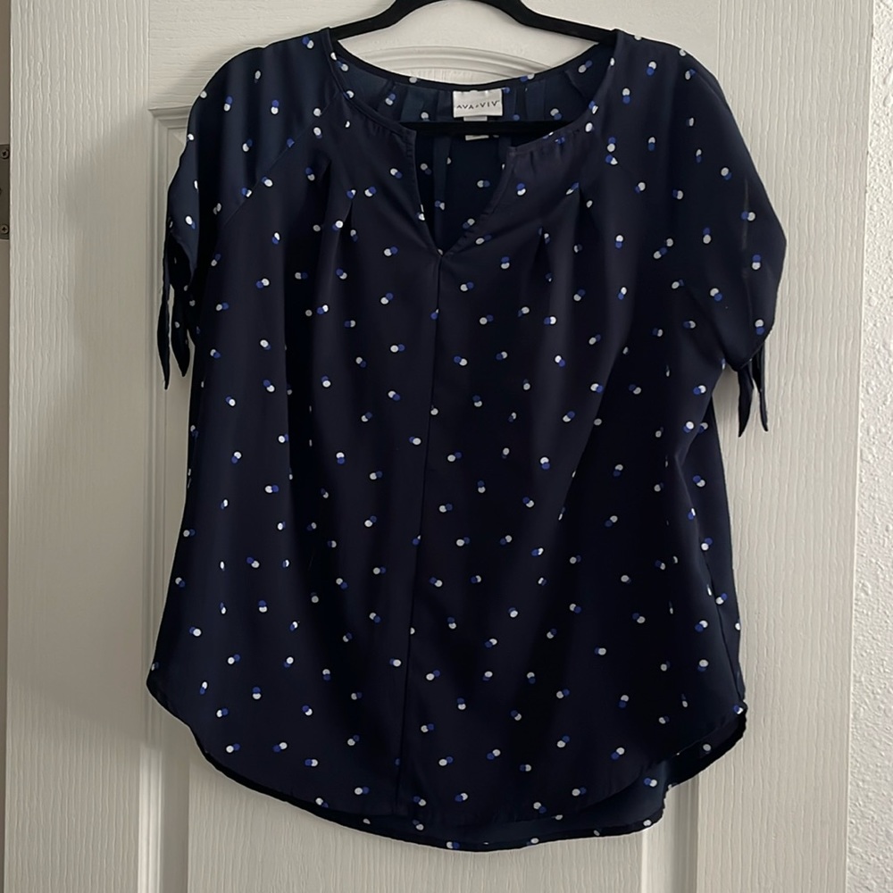Ava & Viv navy polka dot blouse, size X